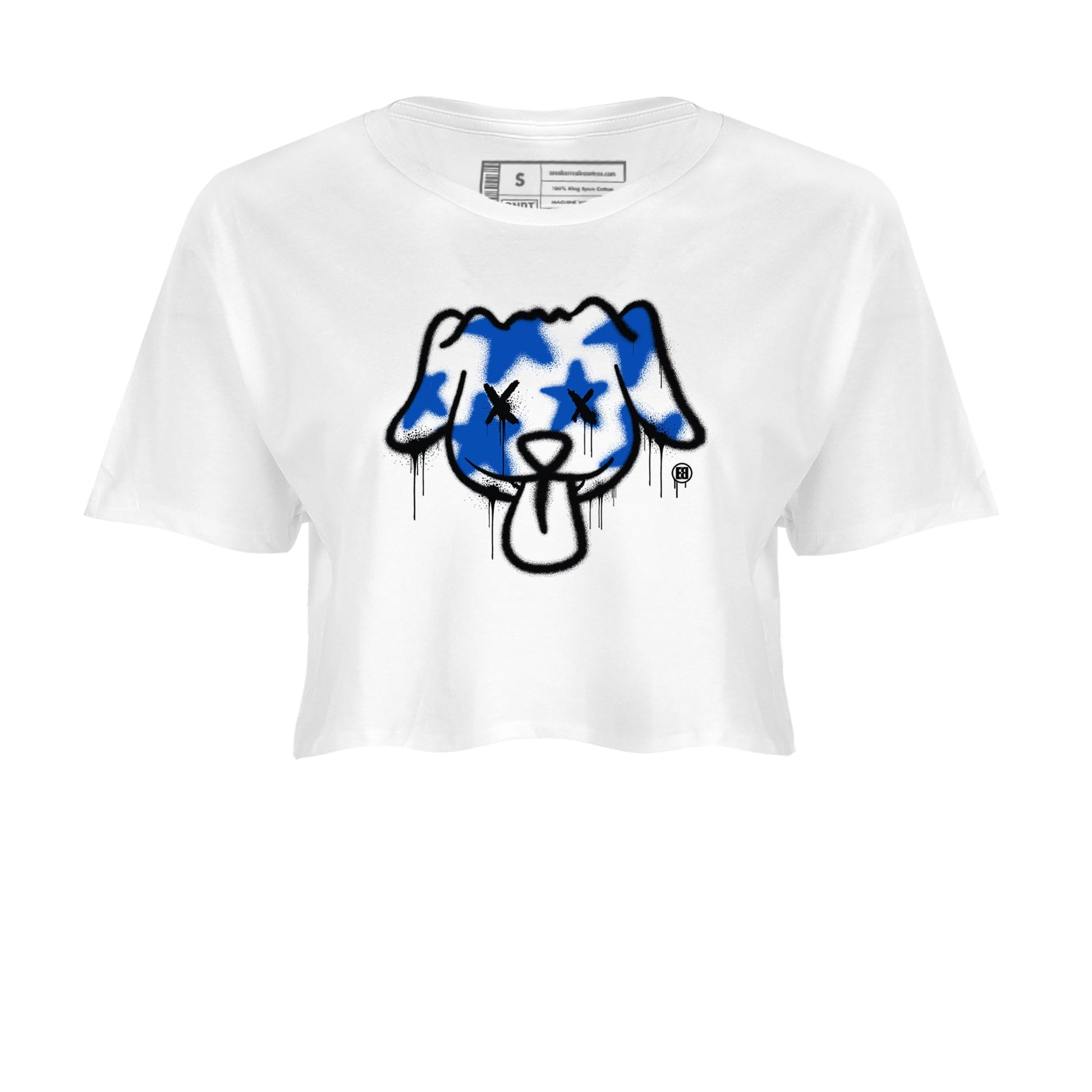 1s Game Royal shirts to match jordans Graffiti Dog sneaker match tees Air Jordan 1 Retro Low OG Game Royal match shoes to clothes SNRT Sneaker Tees unisex cotton White 2 crop tee