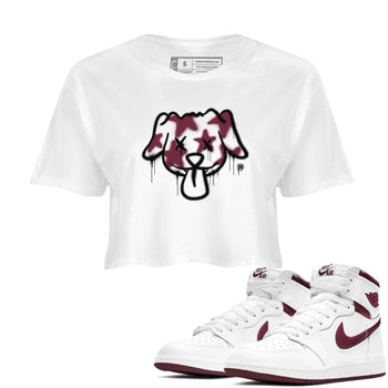 Air Jordan 1 High OG Metallic Burgundy shirts to match jordans Graffiti Dog sneaker match tees Air Jordan 1 Metallic Burgundy SNRT Sneaker Tees streetwear brand White 1 crop tee