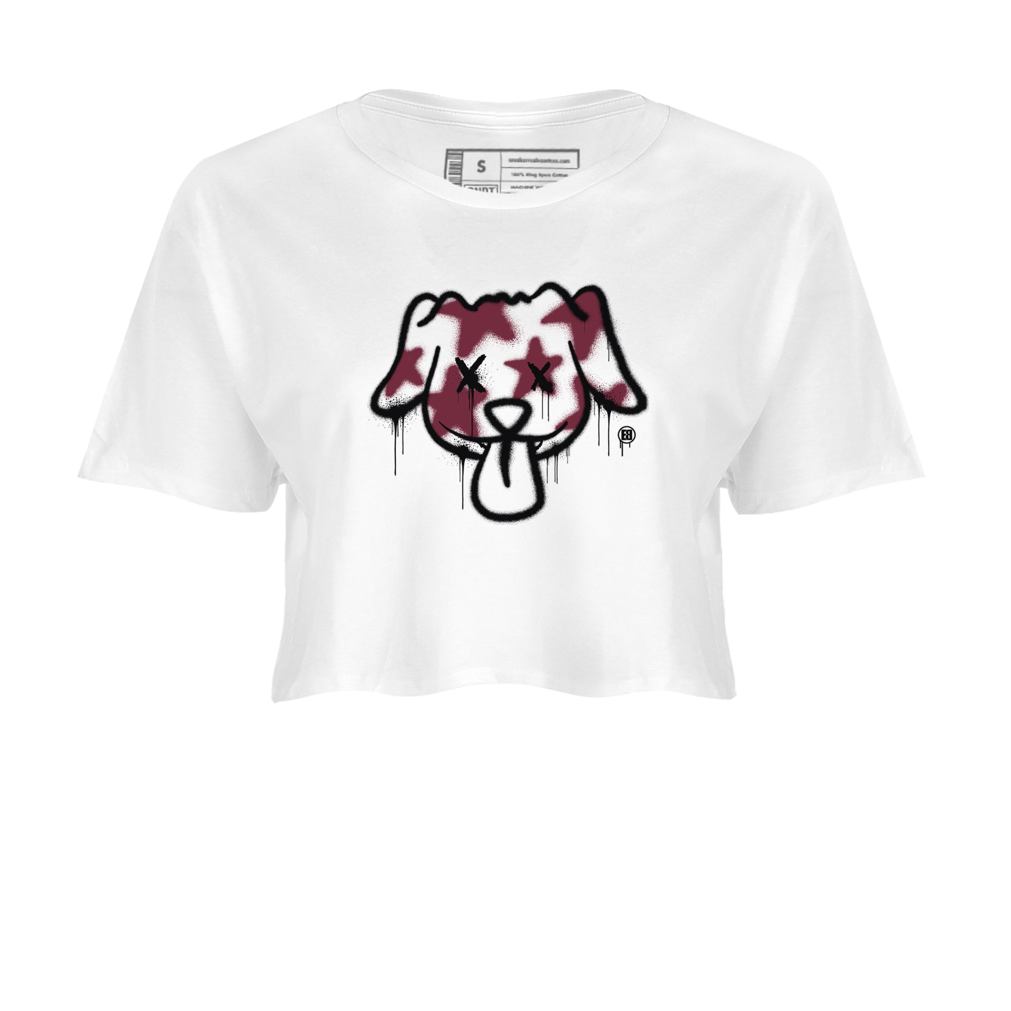 Air Jordan 1 High OG Metallic Burgundy shirts to match jordans Graffiti Dog sneaker match tees Air Jordan 1 Metallic Burgundy SNRT Sneaker Tees streetwear brand White 2 crop tee
