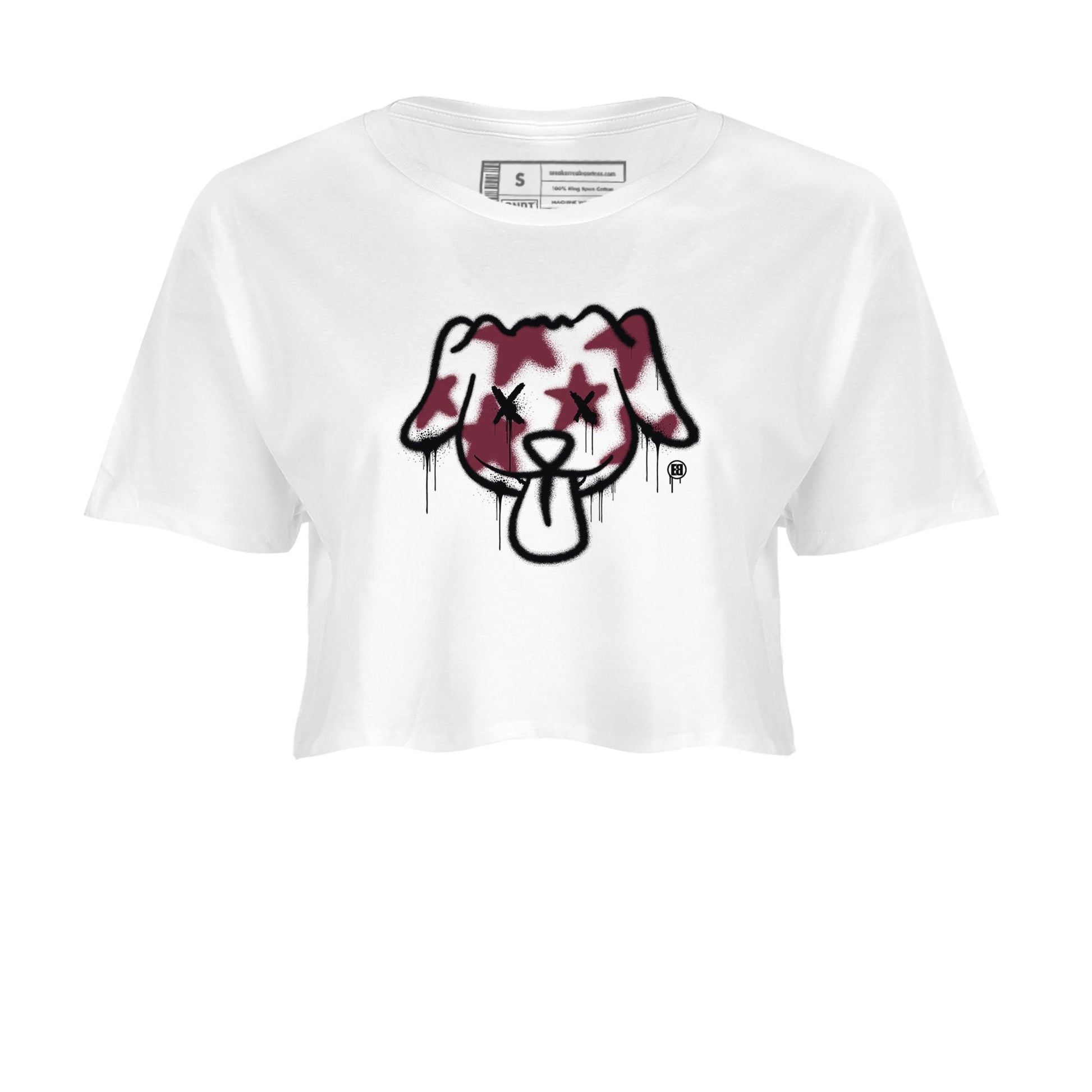 Air Jordan 1 High OG Metallic Burgundy shirts to match jordans Graffiti Dog sneaker match tees Air Jordan 1 Metallic Burgundy SNRT Sneaker Tees streetwear brand White 2 crop tee