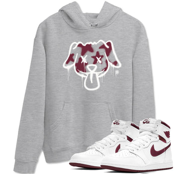 Air Jordan 1 High OG Metallic Burgundy shirts to match jordans Graffiti Dog sneaker match tees Air Jordan 1 Metallic Burgundy SNRT Sneaker Tees streetwear brand Heather Grey 1 unisex cotton tee