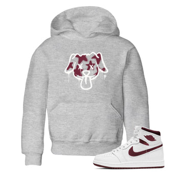 Air Jordan 1 High OG Metallic Burgundy shirts to match jordans Graffiti Dog sneaker match tees Air Jordan 1 Metallic Burgundy SNRT Sneaker Tees streetwear brand Baby and Youth Heather Grey 1 cotton tee