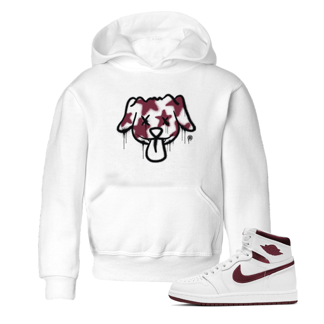 Air Jordan 1 High OG Metallic Burgundy shirts to match jordans Graffiti Dog sneaker match tees Air Jordan 1 Metallic Burgundy SNRT Sneaker Tees streetwear brand Baby and Youth White 1 cotton tee