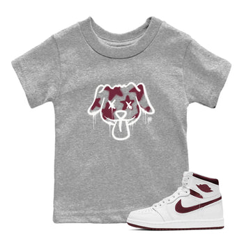 Air Jordan 1 High OG Metallic Burgundy shirts to match jordans Graffiti Dog sneaker match tees Air Jordan 1 Metallic Burgundy SNRT Sneaker Tees streetwear brand Baby and Youth Heather Grey 1 cotton tee
