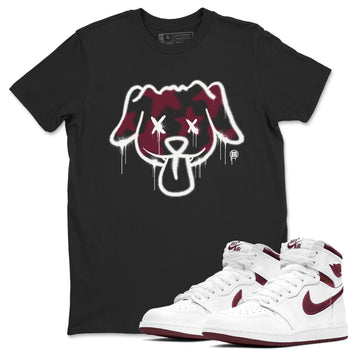 Air Jordan 1 High OG Metallic Burgundy shirts to match jordans Graffiti Dog sneaker match tees Air Jordan 1 Metallic Burgundy SNRT Sneaker Tees streetwear brand Black 1 unisex cotton tee