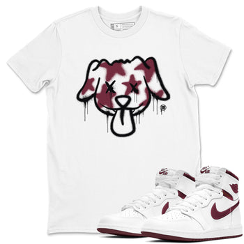 Air Jordan 1 High OG Metallic Burgundy shirts to match jordans Graffiti Dog sneaker match tees Air Jordan 1 Metallic Burgundy SNRT Sneaker Tees streetwear brand White 1 unisex cotton tee