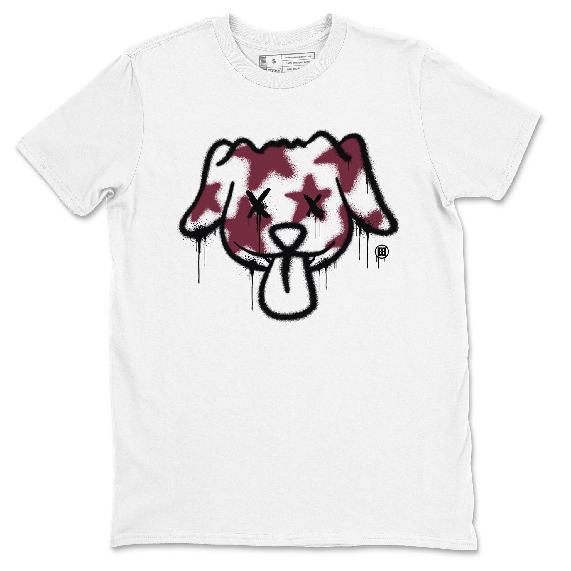Air Jordan 1 High OG Metallic Burgundy shirts to match jordans Graffiti Dog sneaker match tees Air Jordan 1 Metallic Burgundy SNRT Sneaker Tees streetwear brand White 2 unisex cotton tee