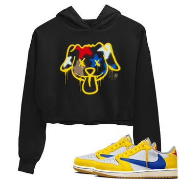 AJ1 Travis Scott Canary shirt to match jordans Graffiti Dog sneaker tees Air Jordan 1 Travis Scott Canary SNRT Sneaker Release Tees Black 1 crop length shirt
