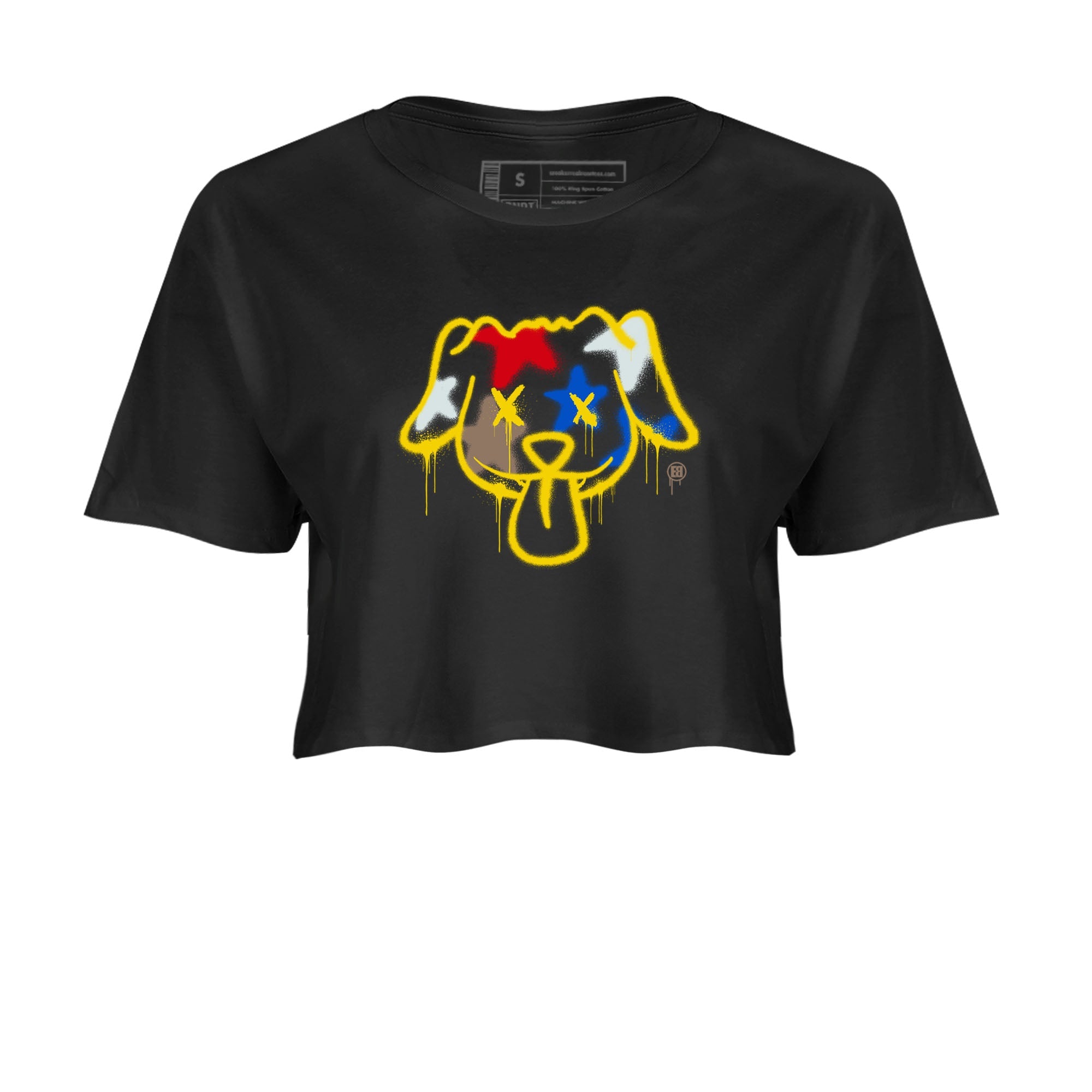 AJ1 Travis Scott Canary shirt to match jordans Graffiti Dog sneaker tees Air Jordan 1 Travis Scott Canary SNRT Sneaker Release Tees Black 2 crop length shirt