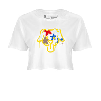 AJ1 Travis Scott Canary shirt to match jordans Graffiti Dog sneaker tees Air Jordan 1 Travis Scott Canary SNRT Sneaker Release Tees White 2 crop length shirt
