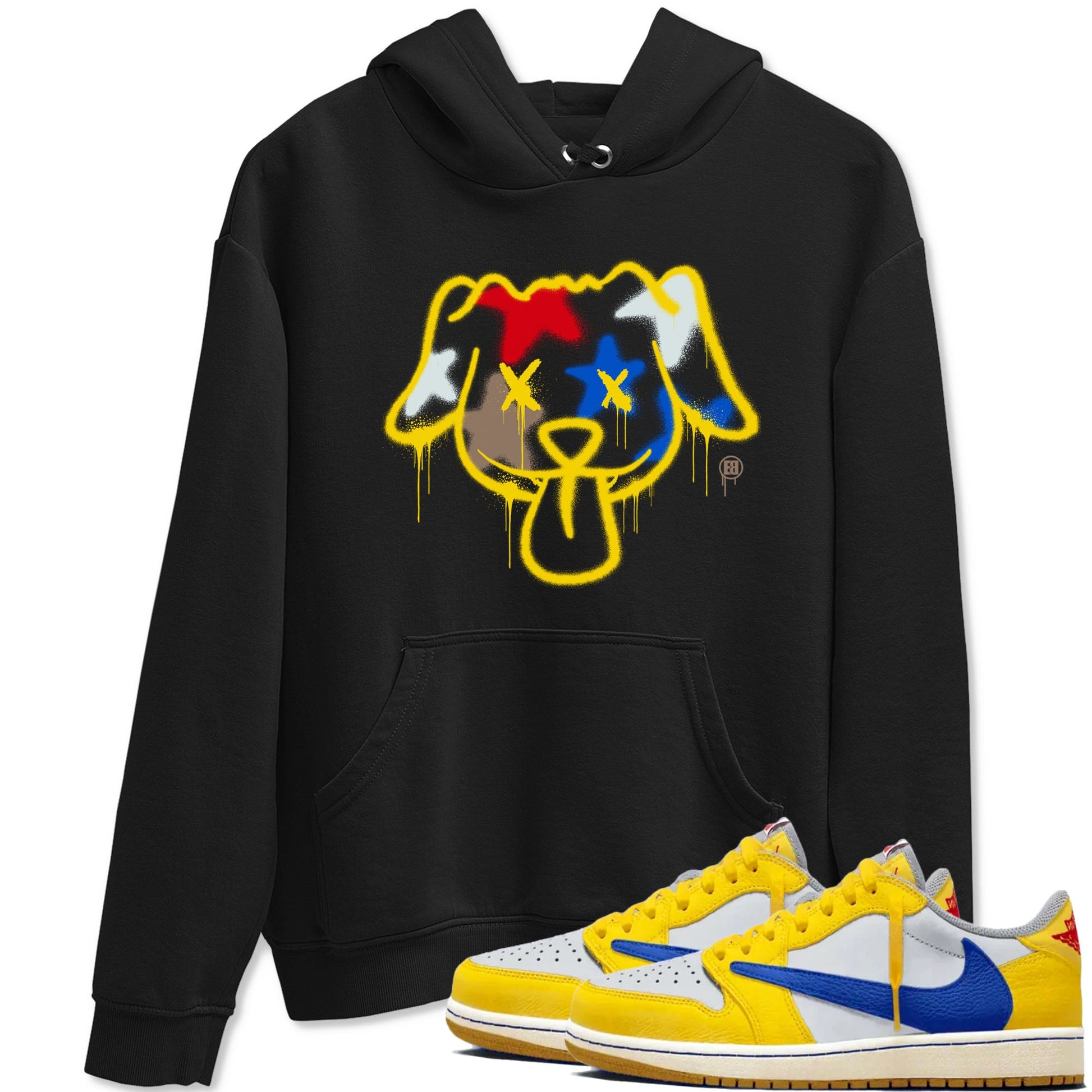 AJ1 Travis Scott Canary shirt to match jordans Graffiti Dog sneaker tees Air Jordan 1 Travis Scott Canary SNRT Sneaker Release Tees unisex cotton Black 1 crew neck shirt