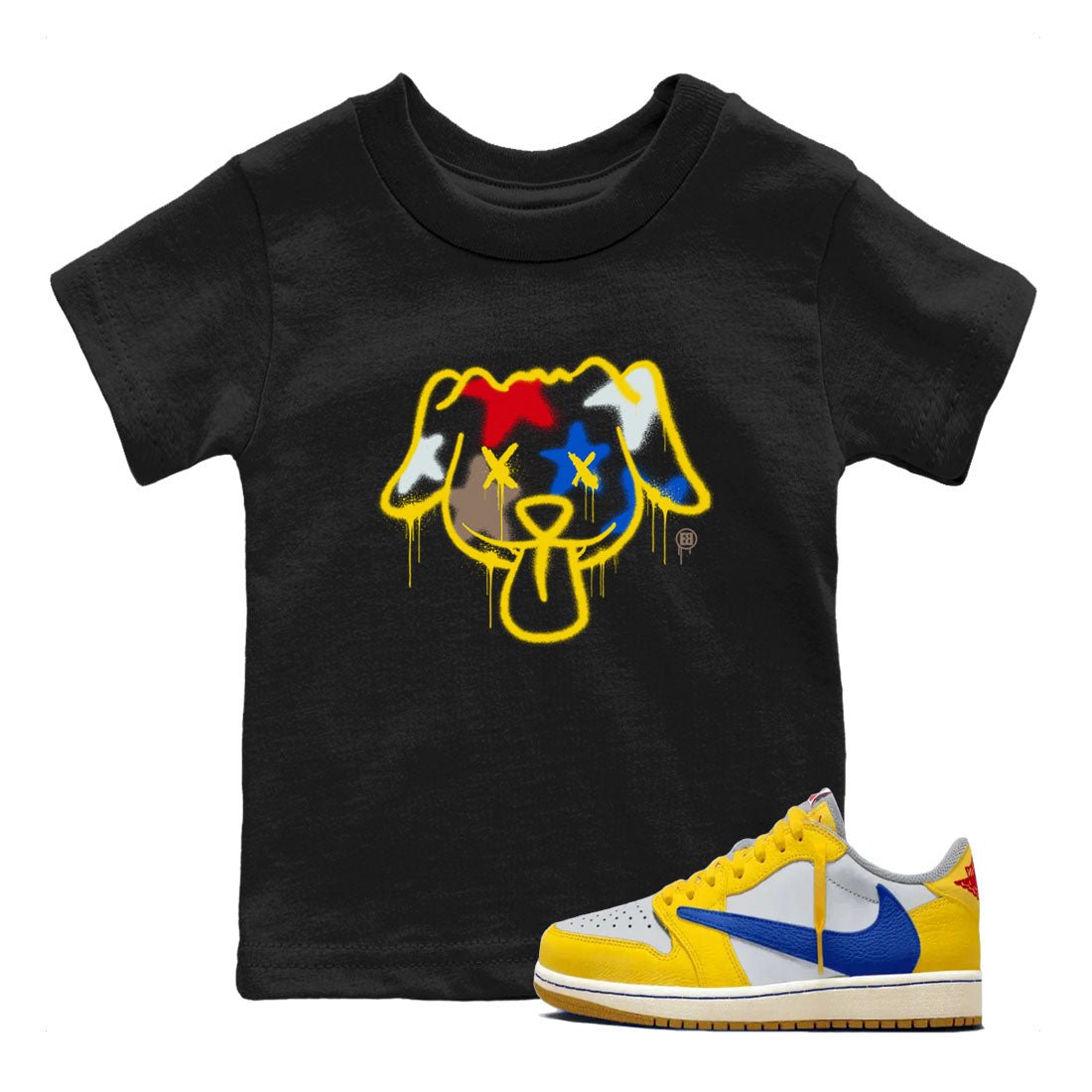 AJ1 Travis Scott Canary shirt to match jordans Graffiti Dog sneaker tees Air Jordan 1 Travis Scott Canary SNRT sneaker release tees baby toddler Black 1 cotton Shirt