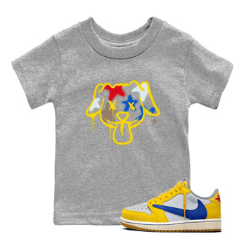 AJ1 Travis Scott Canary shirt to match jordans Graffiti Dog sneaker tees Air Jordan 1 Travis Scott Canary SNRT sneaker release tees baby toddler Heather Grey 1 cotton Shirt