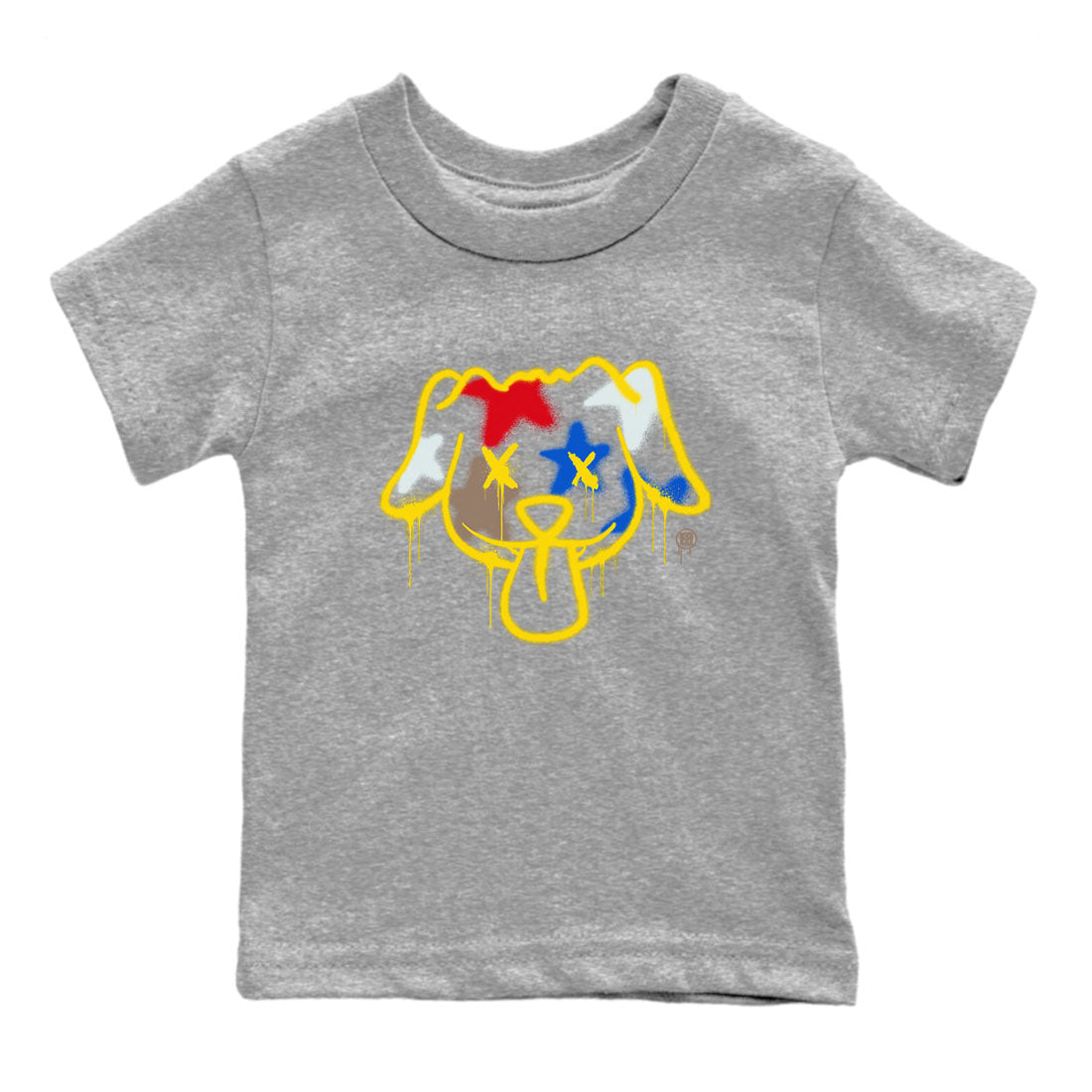 AJ1 Travis Scott Canary shirt to match jordans Graffiti Dog sneaker tees Air Jordan 1 Travis Scott Canary SNRT sneaker release tees baby toddler Heather Grey 2 cotton Shirt