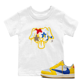 AJ1 Travis Scott Canary shirt to match jordans Graffiti Dog sneaker tees Air Jordan 1 Travis Scott Canary SNRT sneaker release tees baby toddler White 1 cotton Shirt