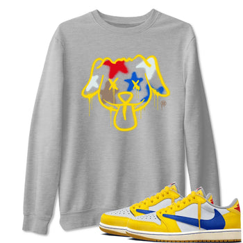 AJ1 Travis Scott Canary shirt to match jordans Graffiti Dog sneaker tees Air Jordan 1 Travis Scott Canary SNRT Sneaker Release Tees unisex cotton Heather Grey 1 crew neck shirt