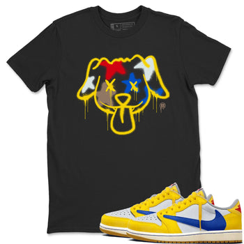 AJ1 Travis Scott Canary shirt to match jordans Graffiti Dog sneaker tees Air Jordan 1 Travis Scott Canary SNRT Sneaker Release Tees unisex cotton Black 1 crew neck shirt