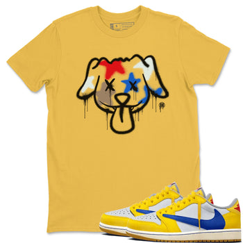 AJ1 Travis Scott Canary shirt to match jordans Graffiti Dog sneaker tees Air Jordan 1 Travis Scott Canary SNRT Sneaker Release Tees unisex cotton Daisy 1 crew neck shirt