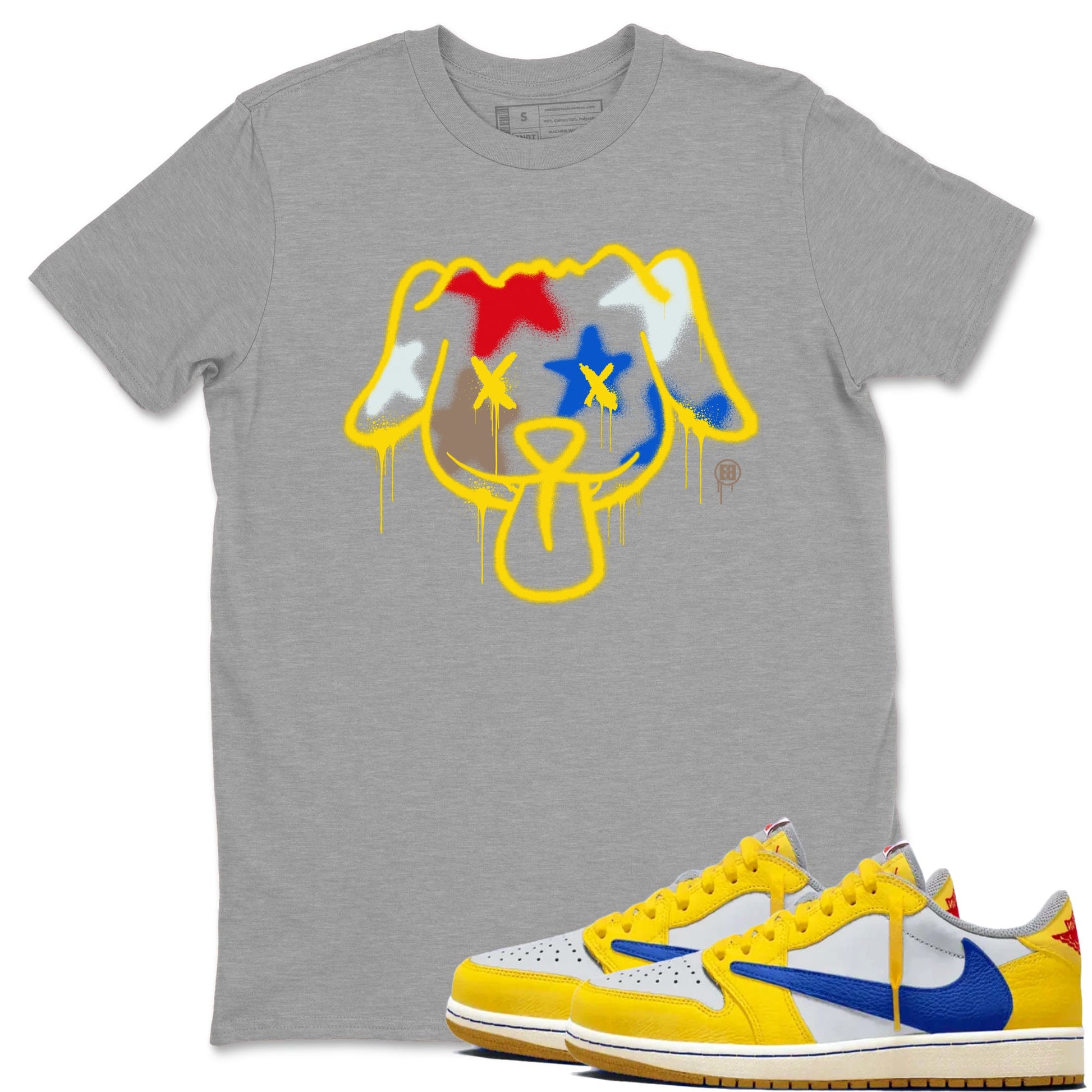 AJ1 Travis Scott Canary shirt to match jordans Graffiti Dog sneaker tees Air Jordan 1 Travis Scott Canary SNRT Sneaker Release Tees unisex cotton Heather Grey 1 crew neck shirt