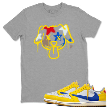 AJ1 Travis Scott Canary shirt to match jordans Graffiti Dog sneaker tees Air Jordan 1 Travis Scott Canary SNRT Sneaker Release Tees unisex cotton Heather Grey 1 crew neck shirt