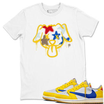 AJ1 Travis Scott Canary shirt to match jordans Graffiti Dog sneaker tees Air Jordan 1 Travis Scott Canary SNRT Sneaker Release Tees unisex cotton White 1 crew neck shirt