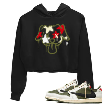 1s Travis Scott Medium Olive shirts to match jordans Graffiti Dog sneaker match tees Air Jordan 1 Travis Scott Medium Olive SNRT Sneaker Tees streetwear brand Black 1 crop tee