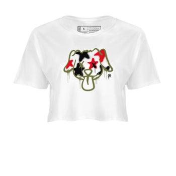 1s Travis Scott Medium Olive shirts to match jordans Graffiti Dog sneaker match tees Air Jordan 1 Travis Scott Medium Olive SNRT Sneaker Tees streetwear brand White 2 crop tee