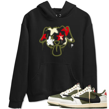1s Travis Scott Medium Olive shirts to match jordans Graffiti Dog sneaker match tees Air Jordan 1 Travis Scott Medium Olive SNRT Sneaker Tees streetwear brand Black 1 unisex cotton tee