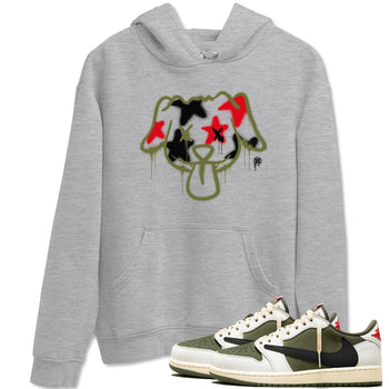 1s Travis Scott Medium Olive shirts to match jordans Graffiti Dog sneaker match tees Air Jordan 1 Travis Scott Medium Olive SNRT Sneaker Tees streetwear brand Heather Grey 1 unisex cotton tee