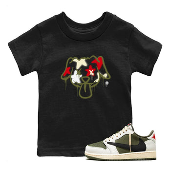 1s Travis Scott Medium Olive shirts to match jordans Graffiti Dog sneaker match tees Air Jordan 1 Travis Scott Medium Olive SNRT Sneaker Tees streetwear brand Baby and Youth Black 1 cotton tee
