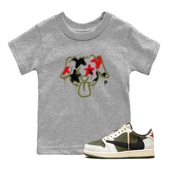 1s Travis Scott Medium Olive shirts to match jordans Graffiti Dog sneaker match tees Air Jordan 1 Travis Scott Medium Olive SNRT Sneaker Tees streetwear brand Baby and Youth Heather Grey 1 cotton tee