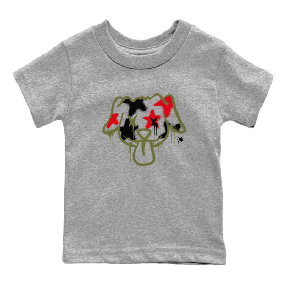 1s Travis Scott Medium Olive shirts to match jordans Graffiti Dog sneaker match tees Air Jordan 1 Travis Scott Medium Olive SNRT Sneaker Tees streetwear brand Baby and Youth Heather Grey 2 cotton tee