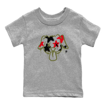 1s Travis Scott Medium Olive shirts to match jordans Graffiti Dog sneaker match tees Air Jordan 1 Travis Scott Medium Olive SNRT Sneaker Tees streetwear brand Baby and Youth Heather Grey 2 cotton tee