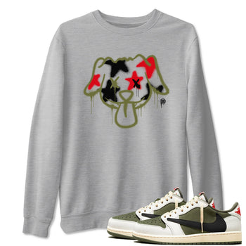 1s Travis Scott Medium Olive shirts to match jordans Graffiti Dog sneaker match tees Air Jordan 1 Travis Scott Medium Olive SNRT Sneaker Tees streetwear brand Heather Grey 1 unisex cotton tee