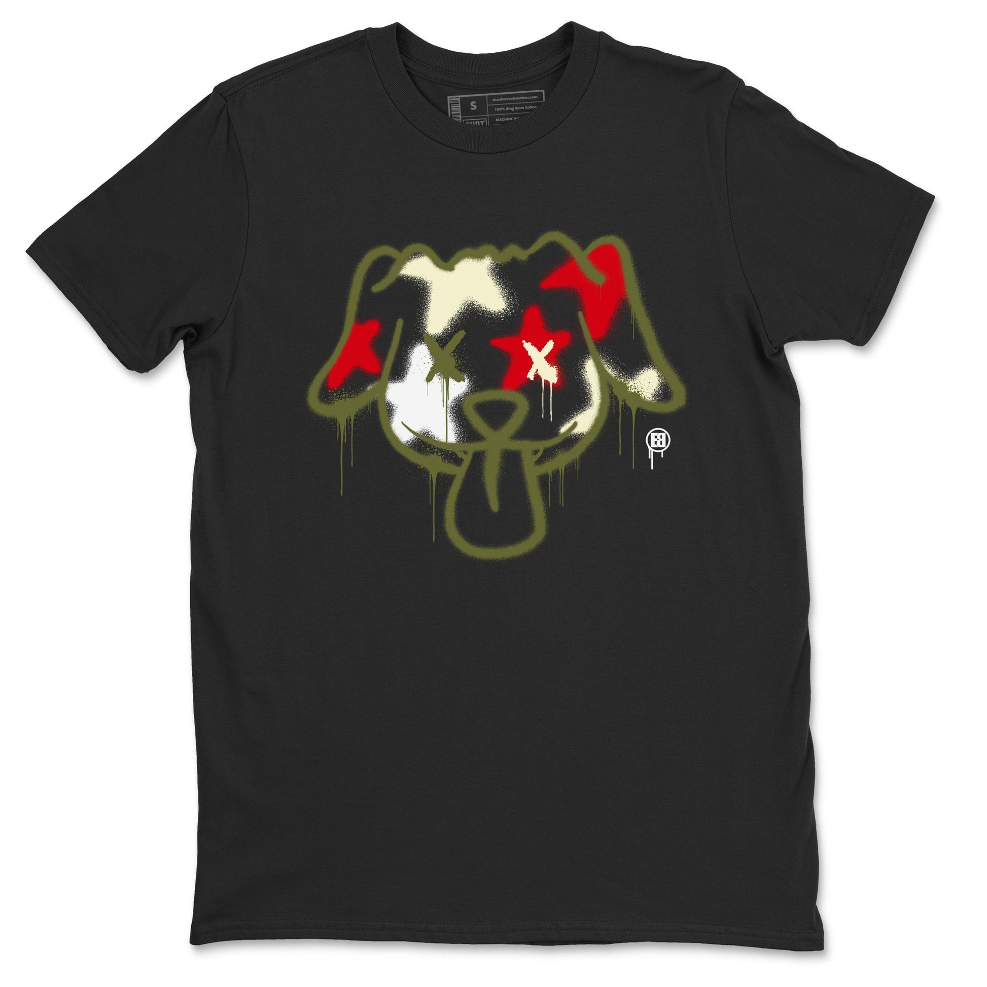 1s Travis Scott Medium Olive shirts to match jordans Graffiti Dog sneaker match tees Air Jordan 1 Travis Scott Medium Olive SNRT Sneaker Tees streetwear brand Black 2 unisex cotton tee