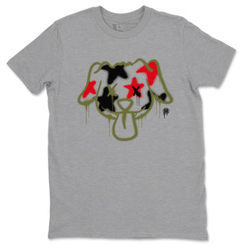 1s Travis Scott Medium Olive shirts to match jordans Graffiti Dog sneaker match tees Air Jordan 1 Travis Scott Medium Olive SNRT Sneaker Tees streetwear brand Heather Grey 2 unisex cotton tee