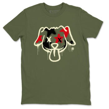 1s Travis Scott Medium Olive shirts to match jordans Graffiti Dog sneaker match tees Air Jordan 1 Travis Scott Medium Olive SNRT Sneaker Tees streetwear brand Military Green 2 unisex cotton tee