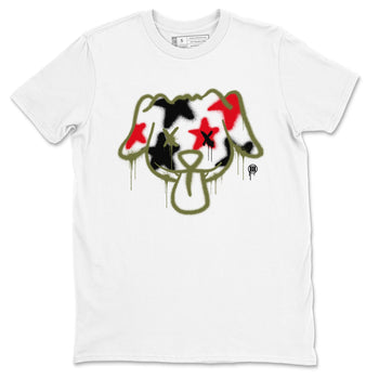 1s Travis Scott Medium Olive shirts to match jordans Graffiti Dog sneaker match tees Air Jordan 1 Travis Scott Medium Olive SNRT Sneaker Tees streetwear brand White 2 unisex cotton tee