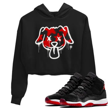 11s Bred Velvet shirts to match jordans Graffiti Dog sneaker match tees Air Jordan 11 Bred Velvet match shoes to clothes SNRT Sneaker Tees unisex cotton Black 1 crop tee