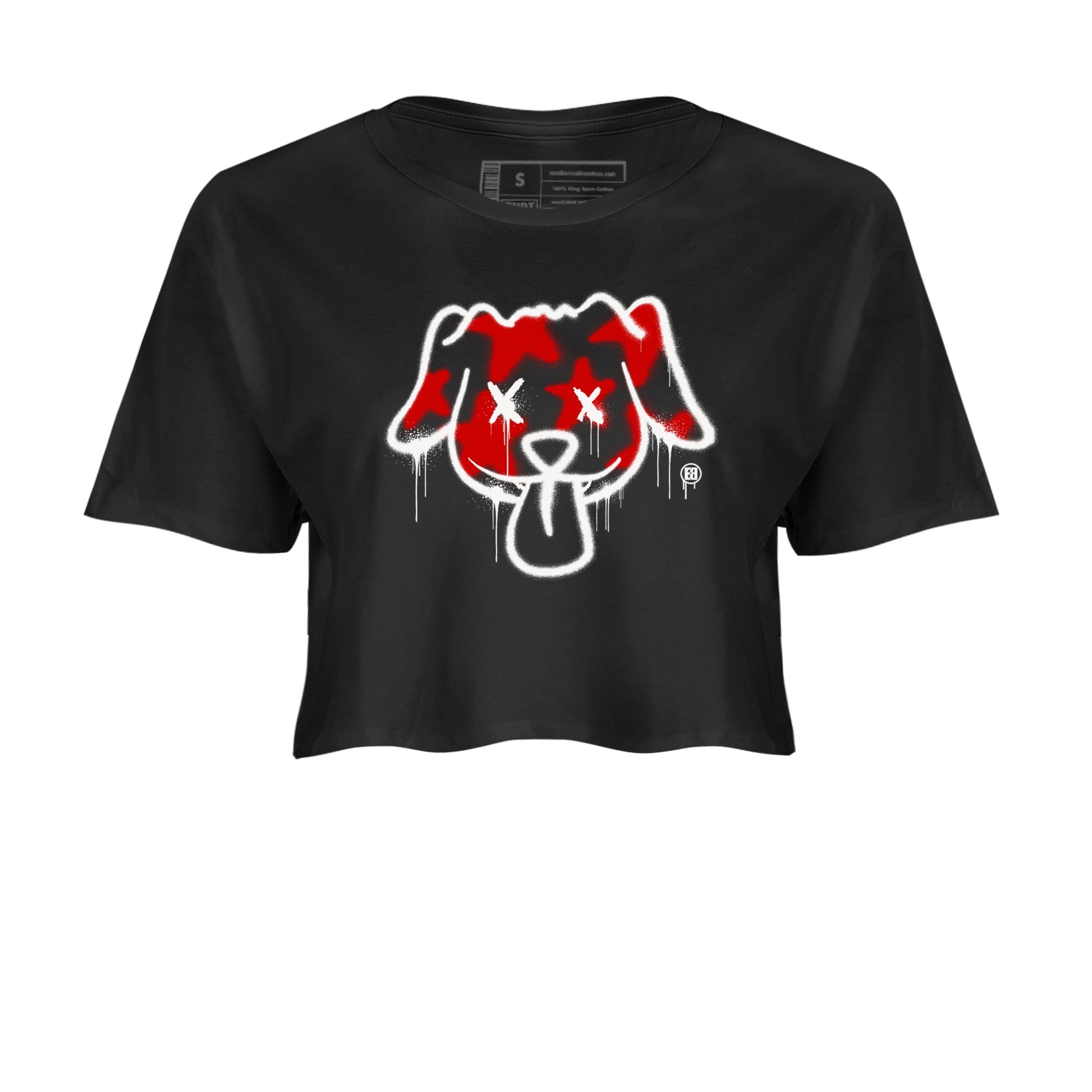 11s Bred Velvet shirts to match jordans Graffiti Dog sneaker match tees Air Jordan 11 Bred Velvet match shoes to clothes SNRT Sneaker Tees unisex cotton Black 2 crop tee