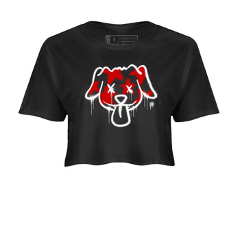 11s Bred Velvet shirts to match jordans Graffiti Dog sneaker match tees Air Jordan 11 Bred Velvet match shoes to clothes SNRT Sneaker Tees unisex cotton Black 2 crop tee