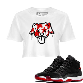 11s Bred Velvet shirts to match jordans Graffiti Dog sneaker match tees Air Jordan 11 Bred Velvet match shoes to clothes SNRT Sneaker Tees unisex cotton White 1 crop tee