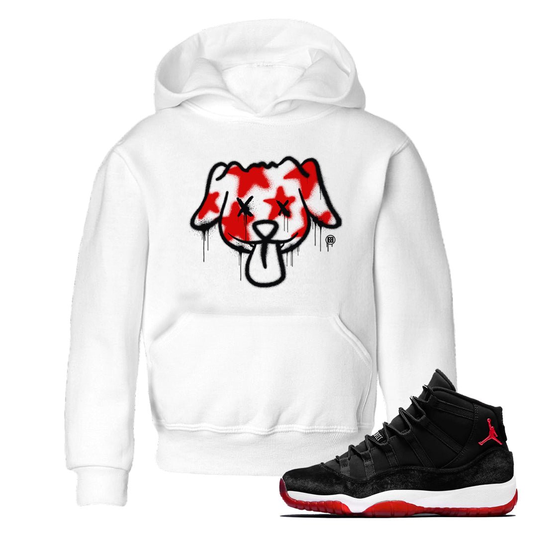 11s Bred Velvet shirts to match jordans Graffiti Dog sneaker match tees Air Jordan 11 Bred Velvet match shoes to clothes SNRT Sneaker Tees Youth Baby White 1 tee