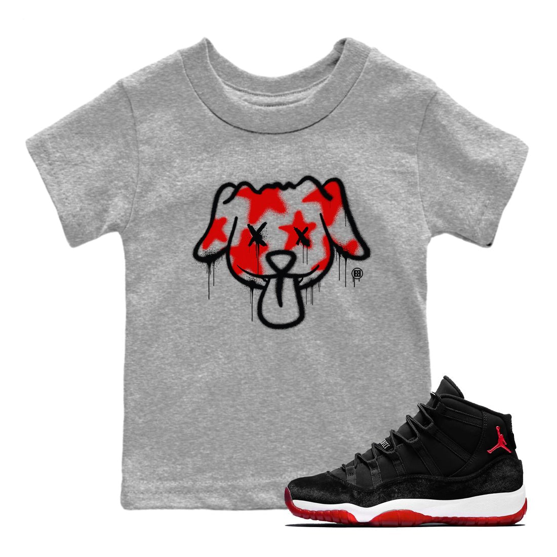 11s Bred Velvet shirts to match jordans Graffiti Dog sneaker match tees Air Jordan 11 Bred Velvet match shoes to clothes SNRT Sneaker Tees Youth Baby Heather Grey 1 tee