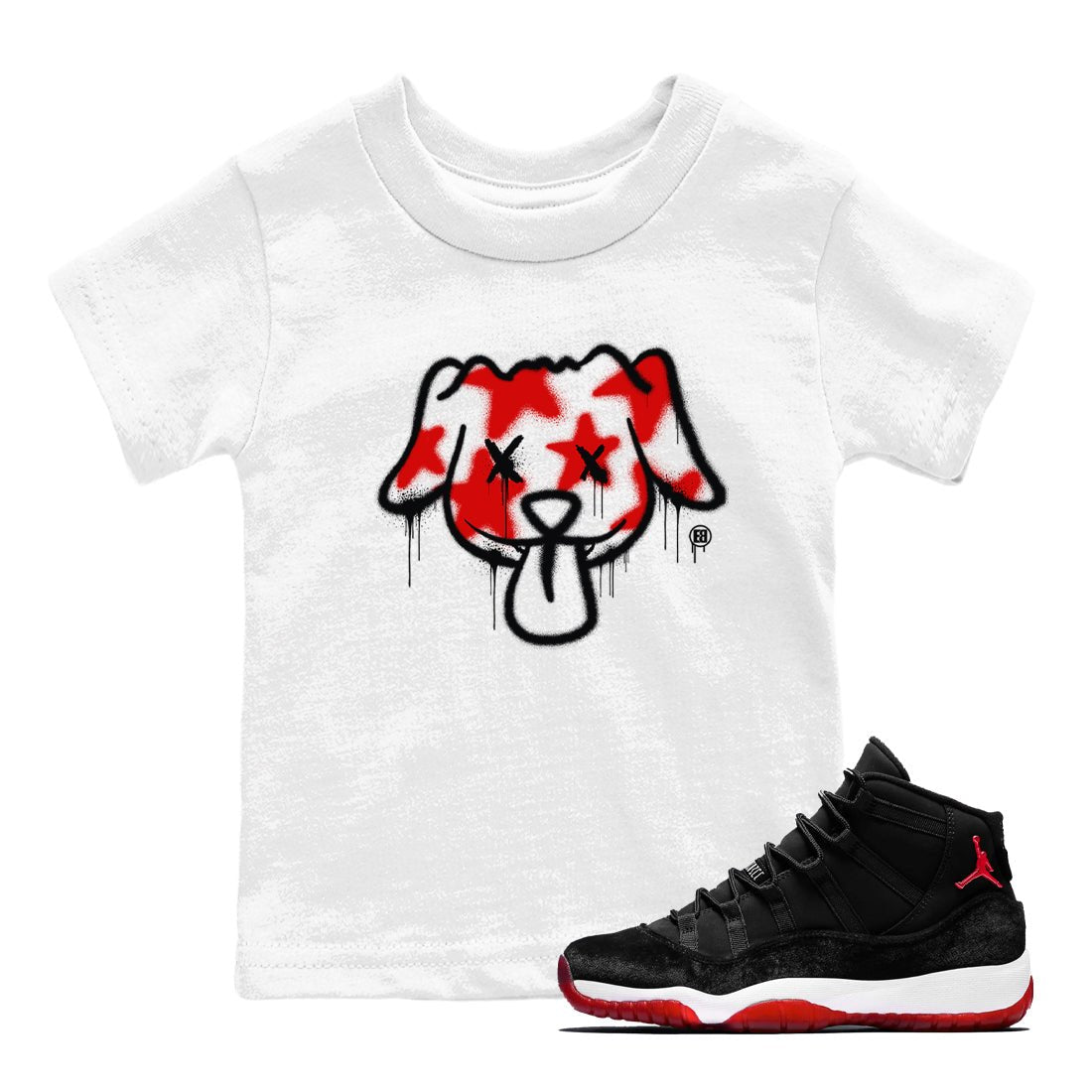 11s Bred Velvet shirts to match jordans Graffiti Dog sneaker match tees Air Jordan 11 Bred Velvet match shoes to clothes SNRT Sneaker Tees Youth Baby White 1 tee