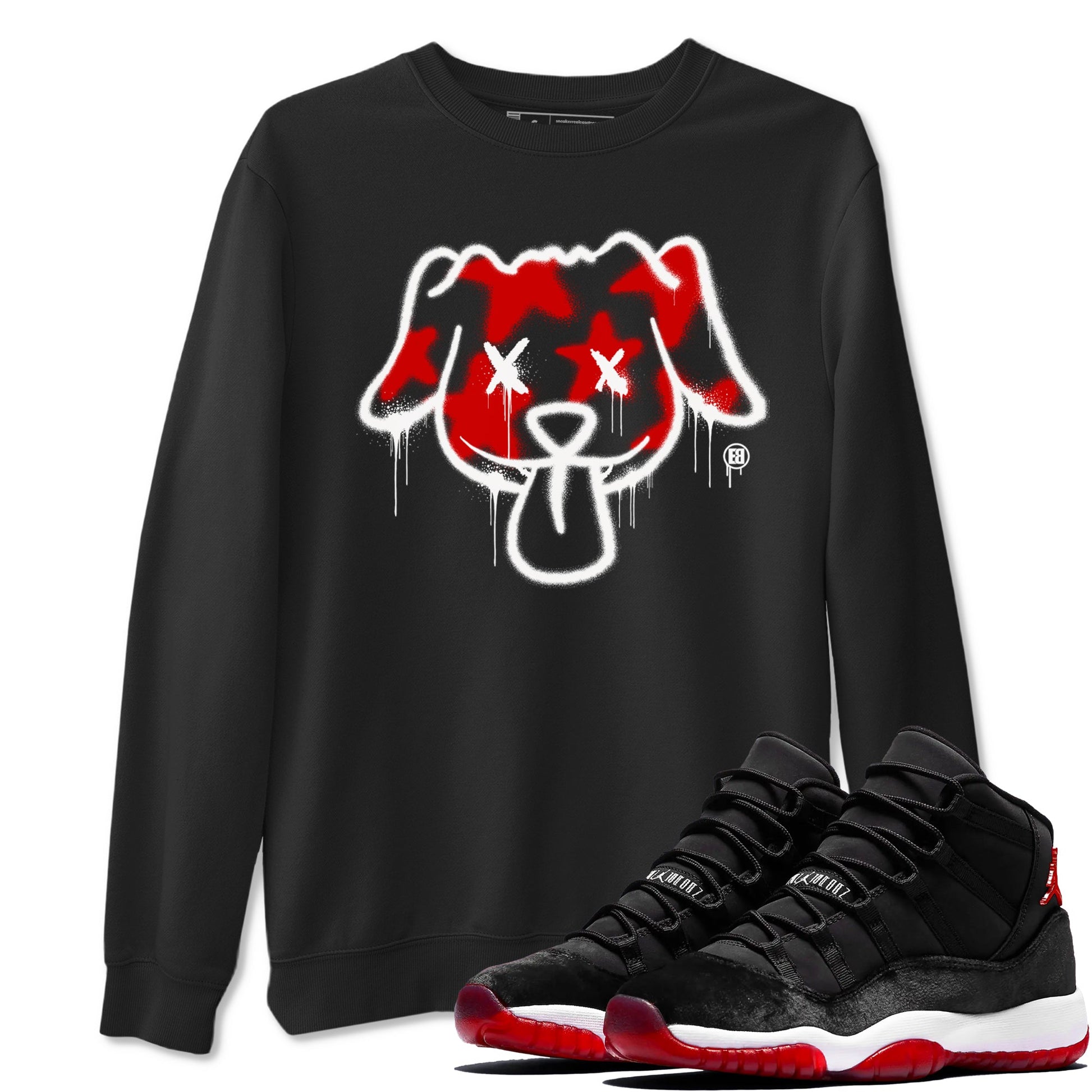 11s Bred Velvet shirts to match jordans Graffiti Dog sneaker match tees Air Jordan 11 Bred Velvet match shoes to clothes SNRT Sneaker Tees unisex cotton Black 1 shirts
