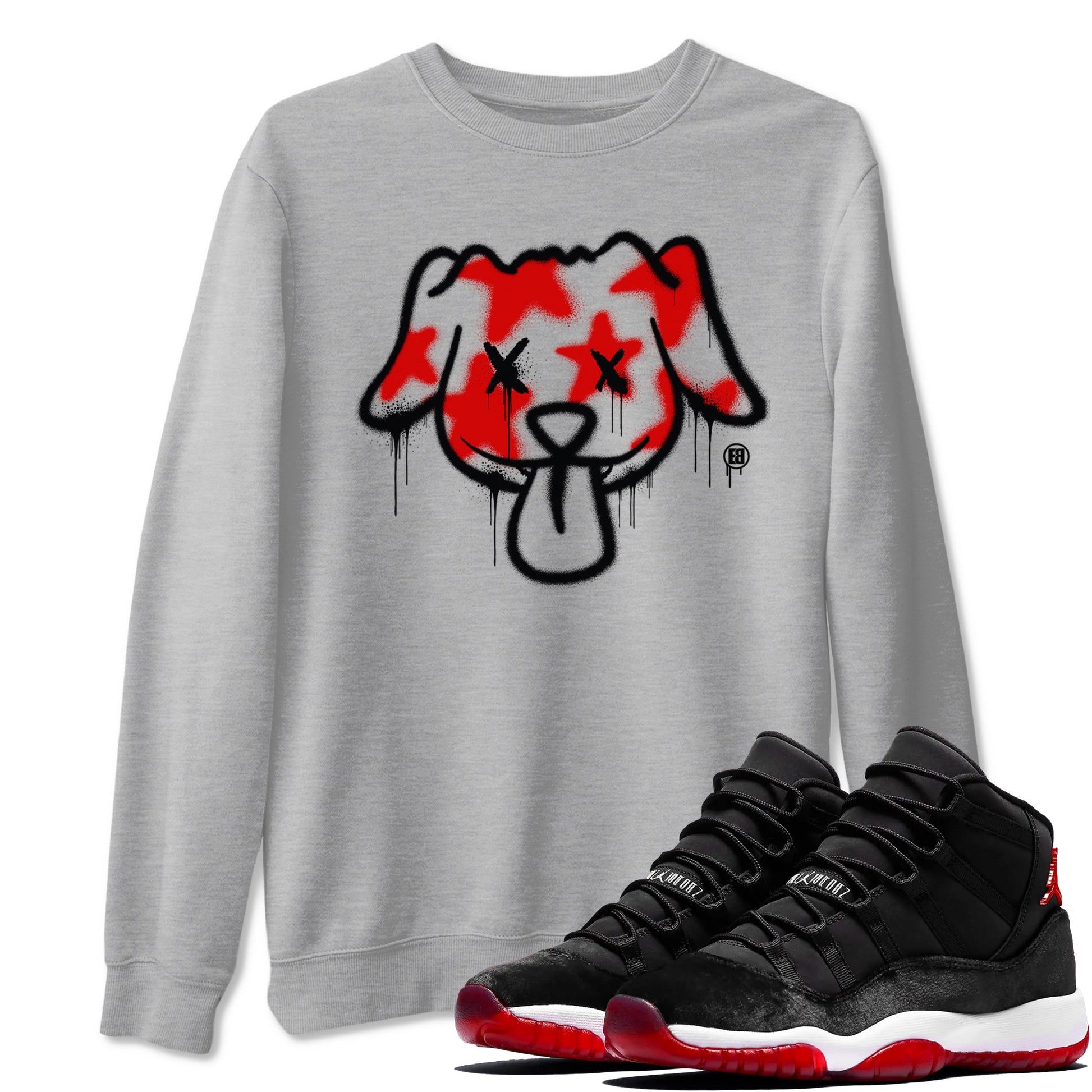 11s Bred Velvet shirts to match jordans Graffiti Dog sneaker match tees Air Jordan 11 Bred Velvet match shoes to clothes SNRT Sneaker Tees unisex cotton Heather Grey 1 shirts