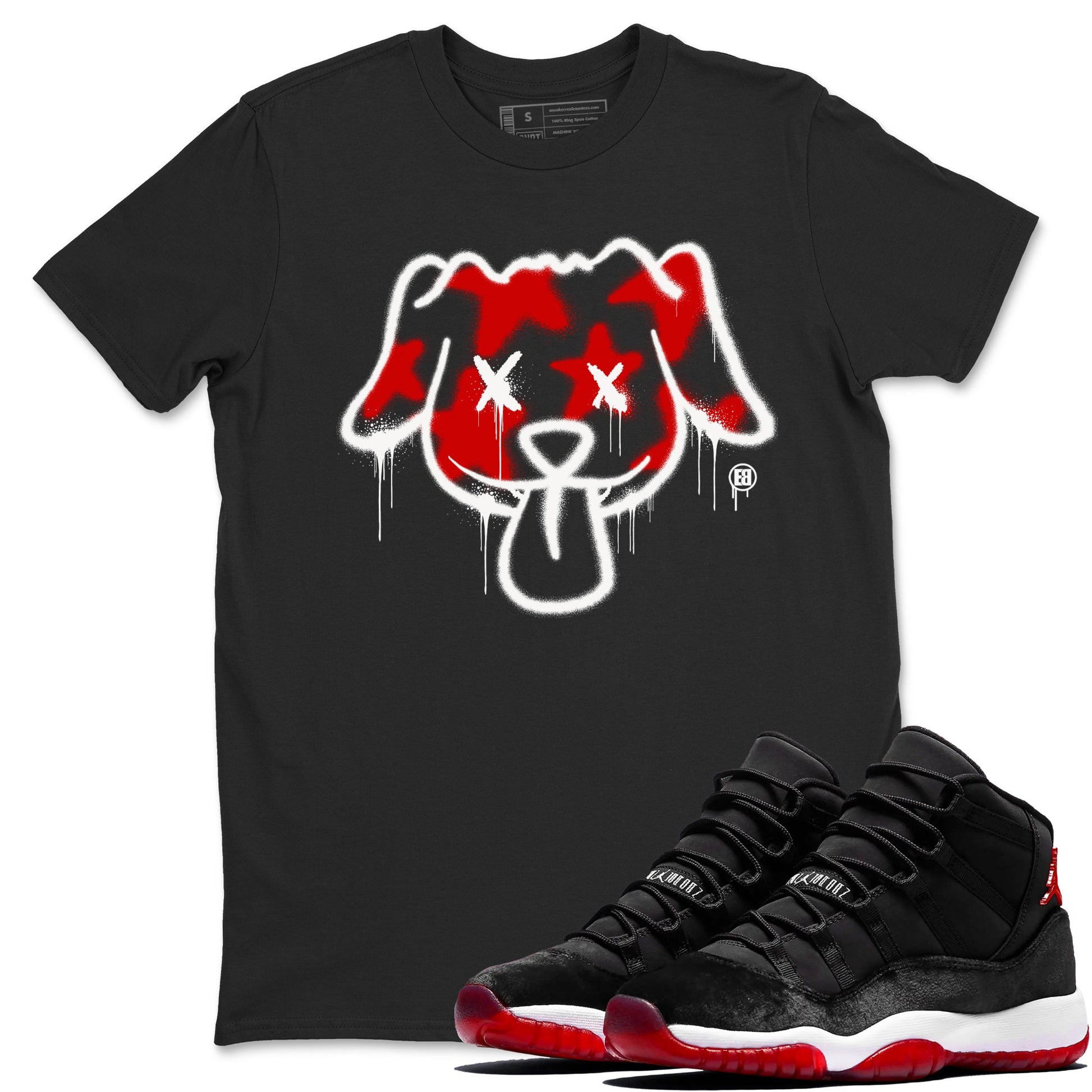 11s Bred Velvet shirts to match jordans Graffiti Dog sneaker match tees Air Jordan 11 Bred Velvet match shoes to clothes SNRT Sneaker Tees unisex cotton Black 1 shirts