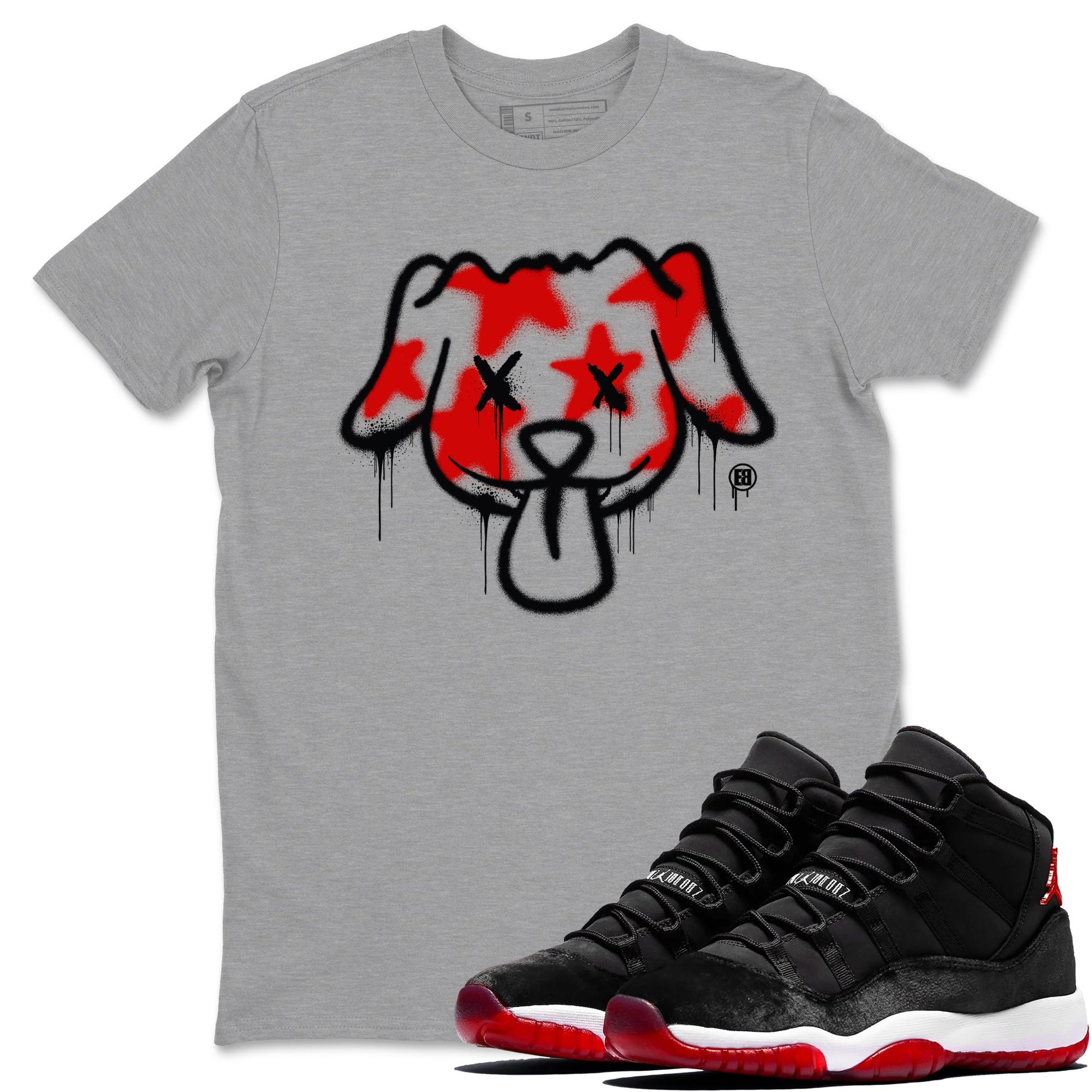 11s Bred Velvet shirts to match jordans Graffiti Dog sneaker match tees Air Jordan 11 Bred Velvet match shoes to clothes SNRT Sneaker Tees unisex cotton Heather Grey 1 shirts