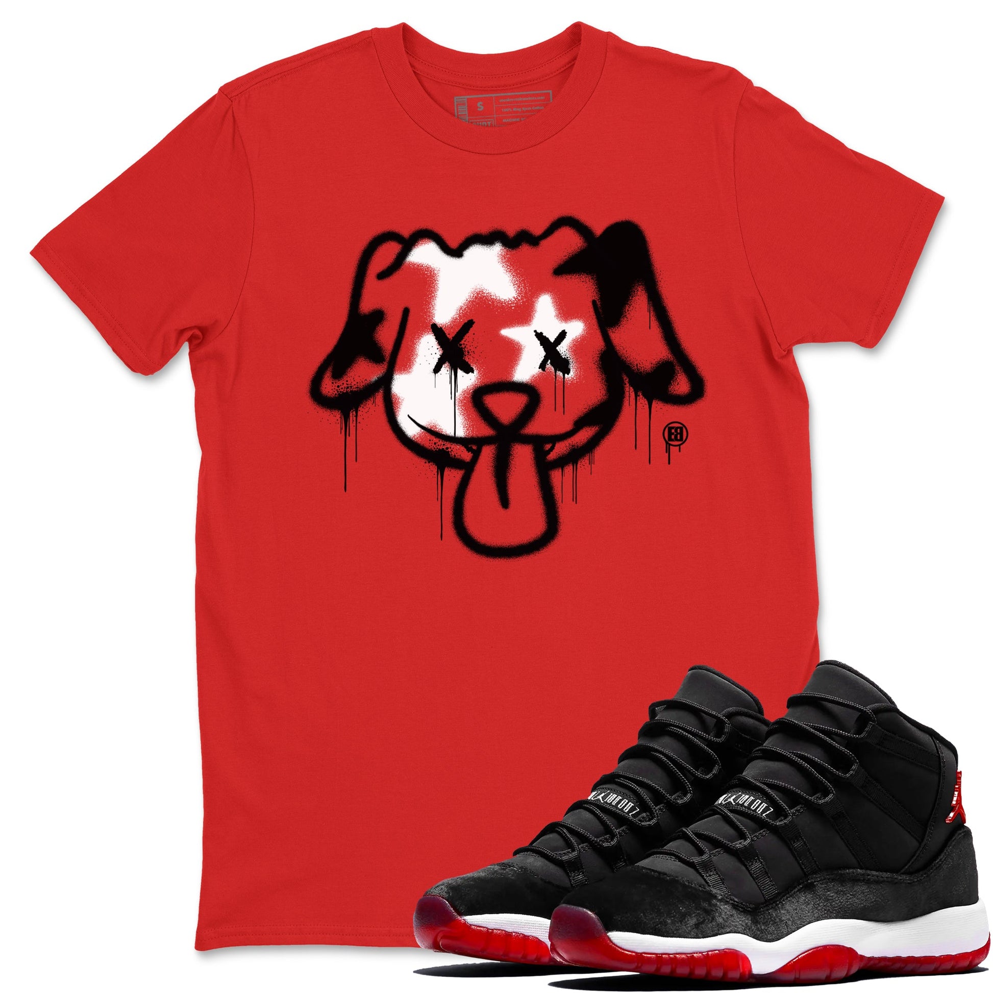 11s Bred Velvet shirts to match jordans Graffiti Dog sneaker match tees Air Jordan 11 Bred Velvet match shoes to clothes SNRT Sneaker Tees unisex cotton Red 1 shirts